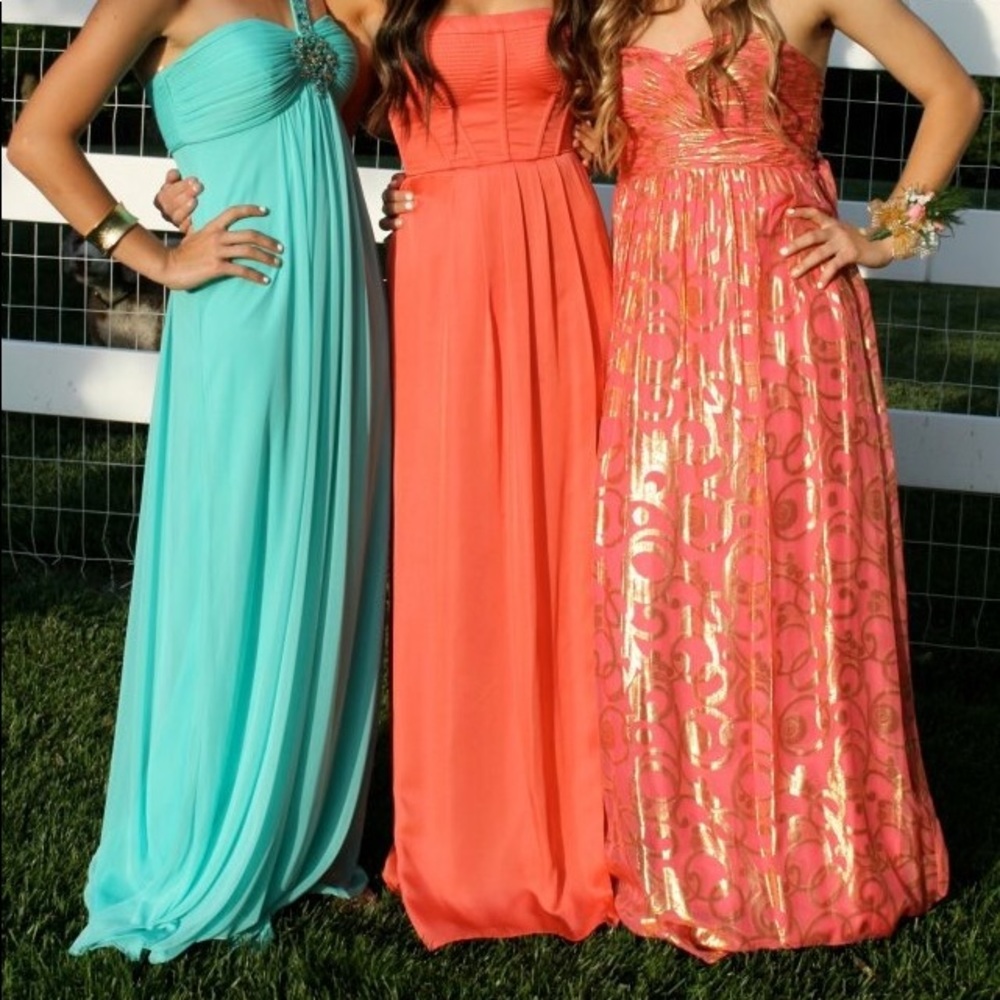 Coral and Gold Long Dress